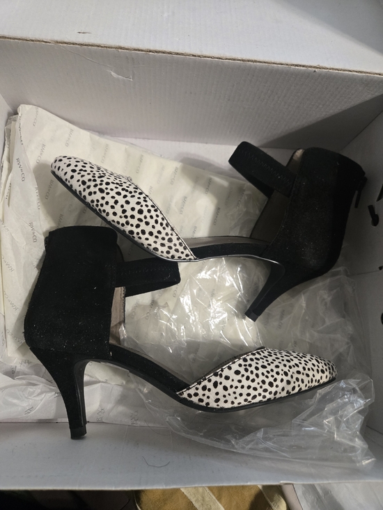 RW&CO. Shoes - RW&CO.  VTG Black Suede and White Spotted D'Orsay Heels